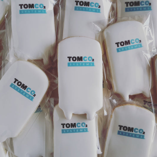 water tank shaped cookies with logo, logo cookies