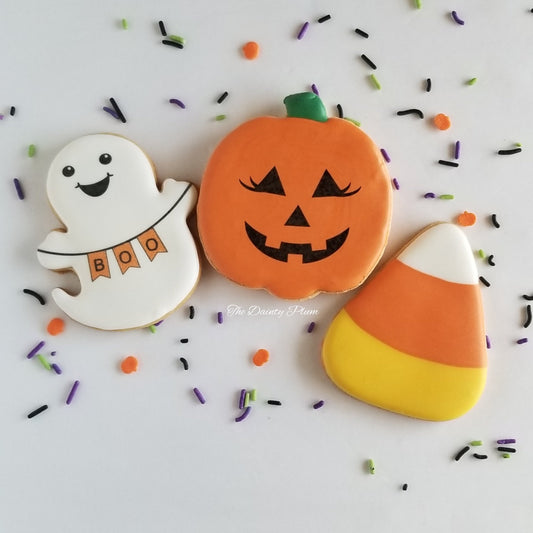 Halloween Cookies, ghost cookie, jack-o-lantern, candy corn, pumpkin