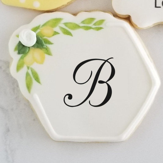 monogram cookies, wedding cookies, bridal shower cookies, lemon themed cookies, floral hexagon cookie, birthday cookie, party favor, edible party favor, rehearsal dinner cookie, wedding brunch cookies, direct print cookies, printed cookies, when life gives you lemons