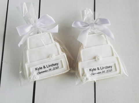 custom wedding cake cookies, personalized wedding cake cookies, wedding favors, bridal shower favors