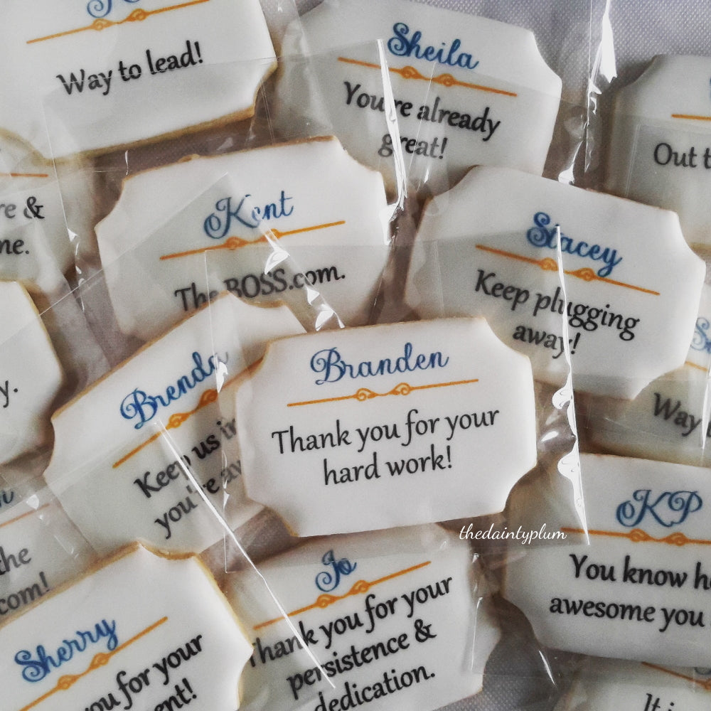 logo cookie plaque, branded cookies, thank you cookies, appreciation cookies