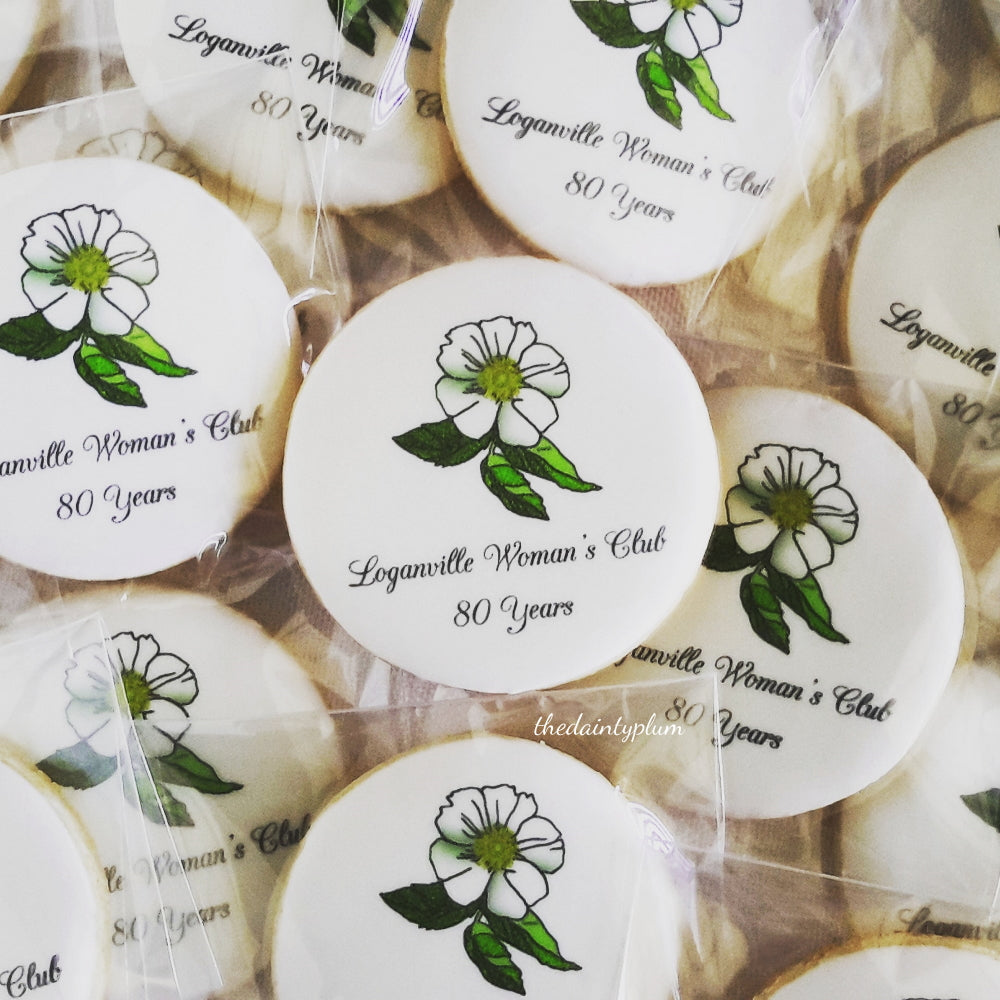 logo cookies, round logo cookies, branded cookies, edible image cookies, direct print cookies, direct print cookie, edible image, printed cookies, custom printed cookies
