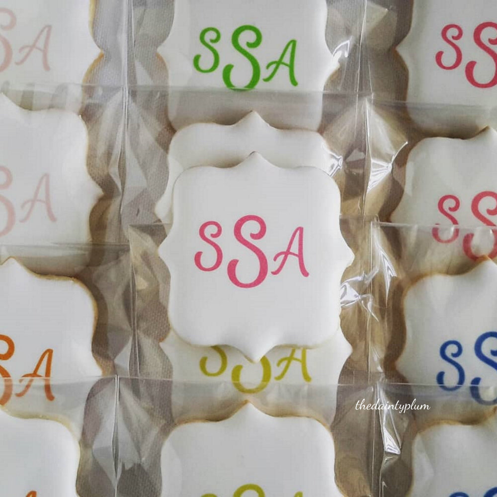 logo cookie plaque, branded cookies, monogram cookies