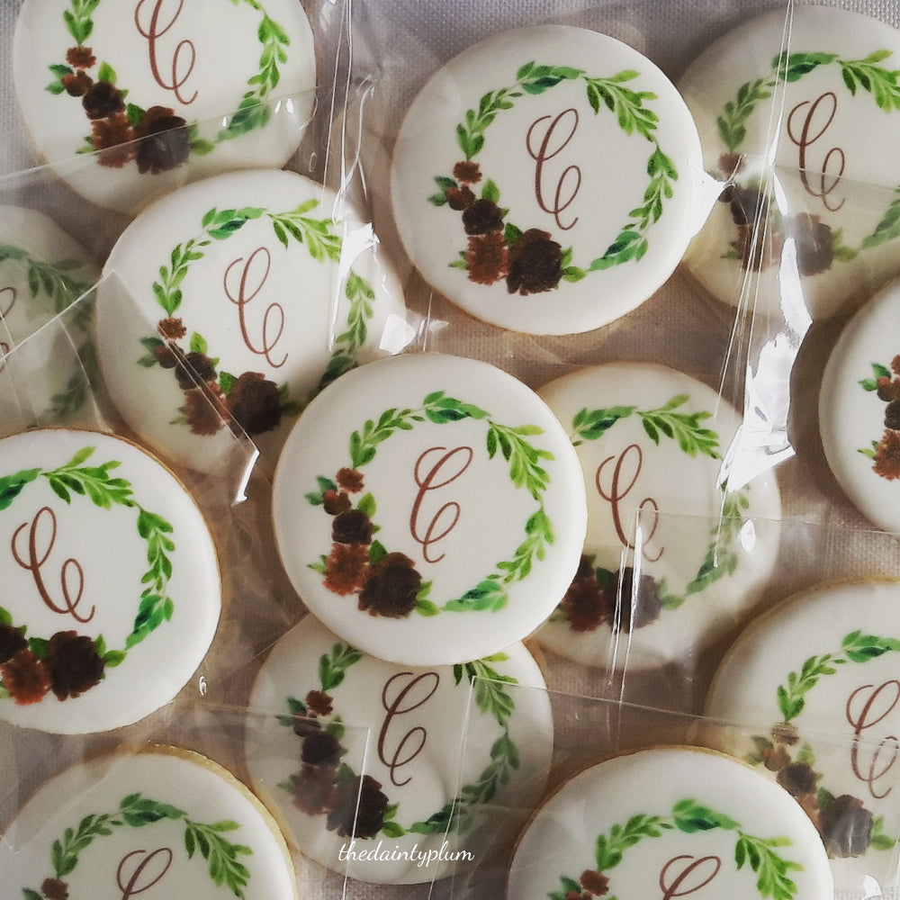 logo cookie, branded cookie, corporate cookie, monogram cookies, wedding cookies, logo cookies, round logo cookies, branded cookies, edible image cookies, direct print cookies, direct print cookie, edible image