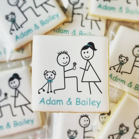 engagement cookies, stick figure cookies, stick figure engagement cookies, stick figure engagement with dog cookies