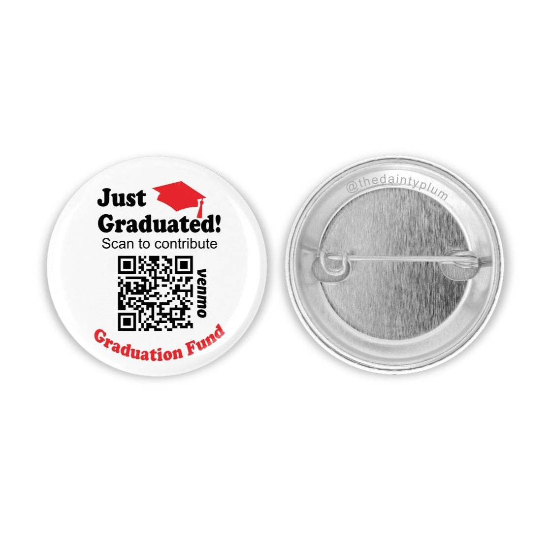 graduation button pin, qr code button pin, 2.25 button pin, graduation qr code, Venmo QR code