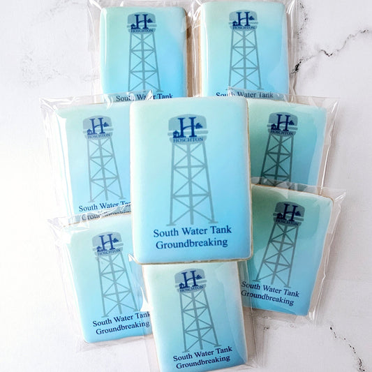 rectangle logo cookies with water tower and blue background