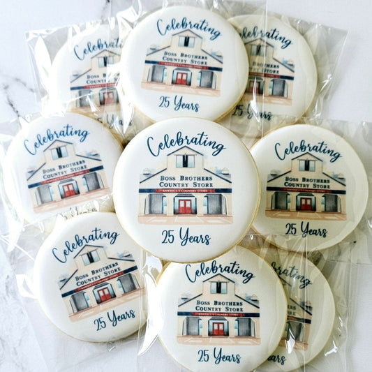 round logo cookies with vintage image