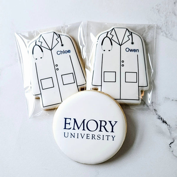 Lab coat cookies, doctor cookies, scientist cookies, pharmacy cookies, pharmacist cookies, pharmacy graduation cookies, medical school graduation, match day cookies