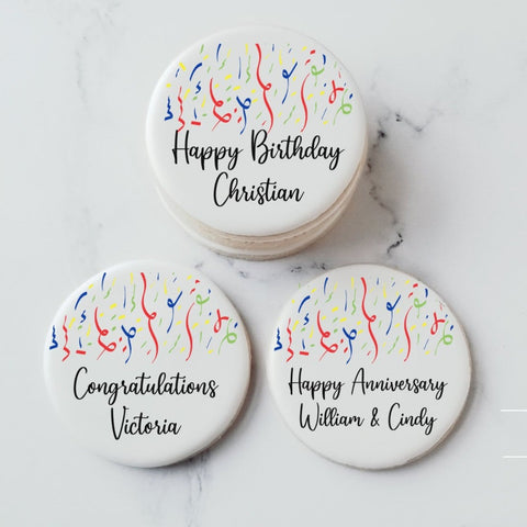 birthday cookies, printed cookies, printed birthday cookies, streamers cookies, edible image cookies, gifts for kids, client gifts, employee gift, sprinkle cookies, personalized cookies, custom printed cookies, logo cookies, congratulations cookies