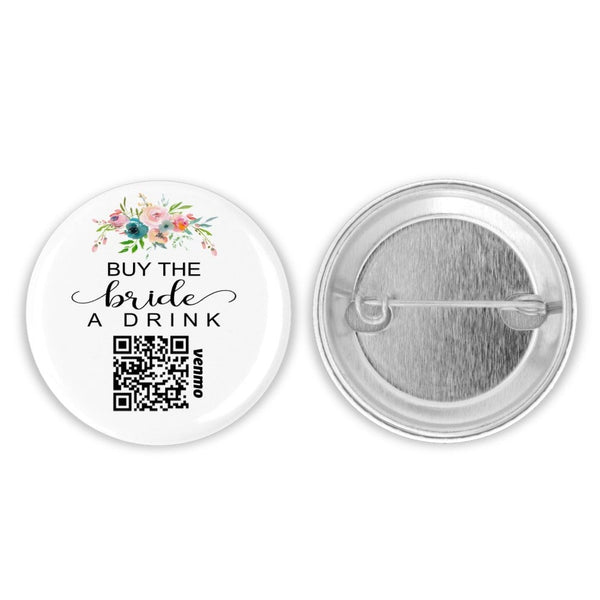 buy the bride a drink, qr code button pin, i'm the bride button pin, qr code