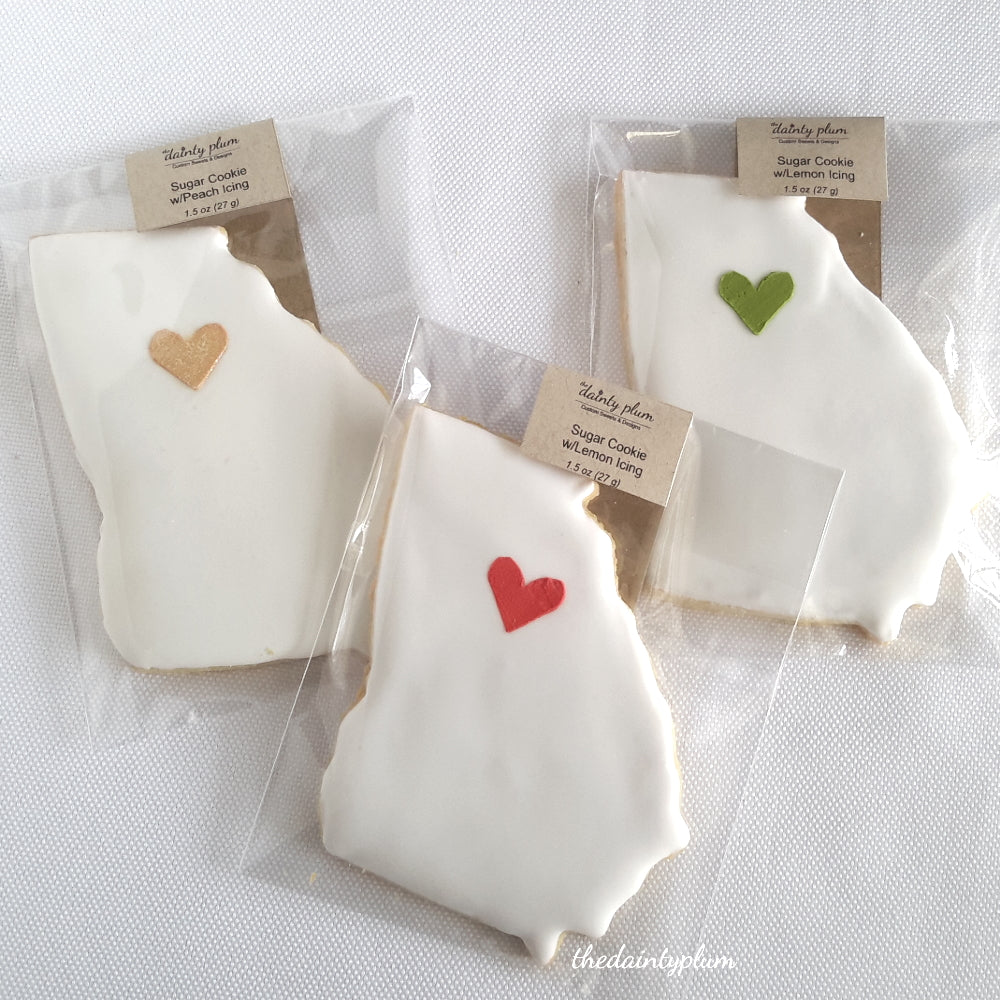 Georgia shaped cookies, Peach state cookies, Georgia wedding cookies