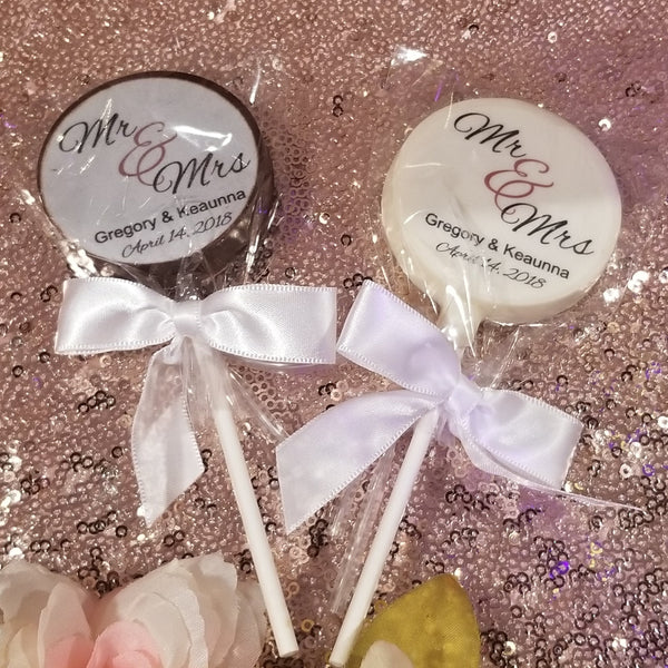logo lollipops, chocolate lollipops, chocolate logo lollipops, branded sweets, wedding favor