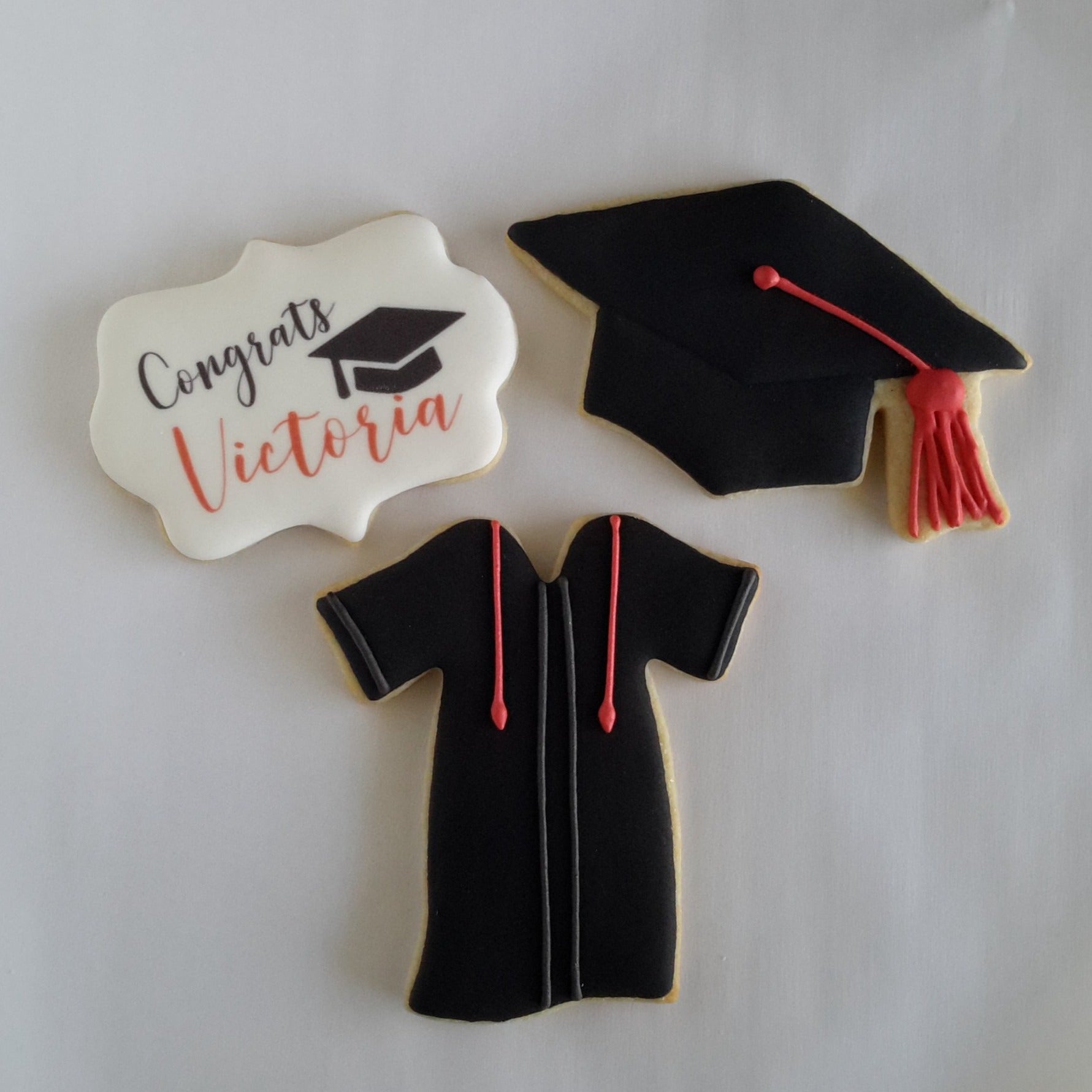 Graduation Sugar Cookies w/Cap & Gown - 12 pcs - cap, gown, & congrats w/name Graduation Sugar Cookies w/Cap & Gown - 12 pcs - cap, gown, & congrats w/name