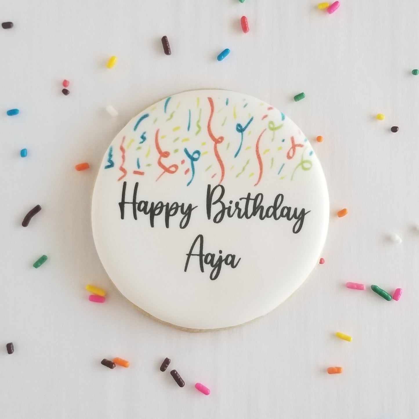 birthday cookies, printed cookies, printed birthday cookies, streamers cookies, edible image cookies, gifts for kids, client gifts, employee gift, sprinkle cookies, personalized cookies, custom printed cookies, logo cookies