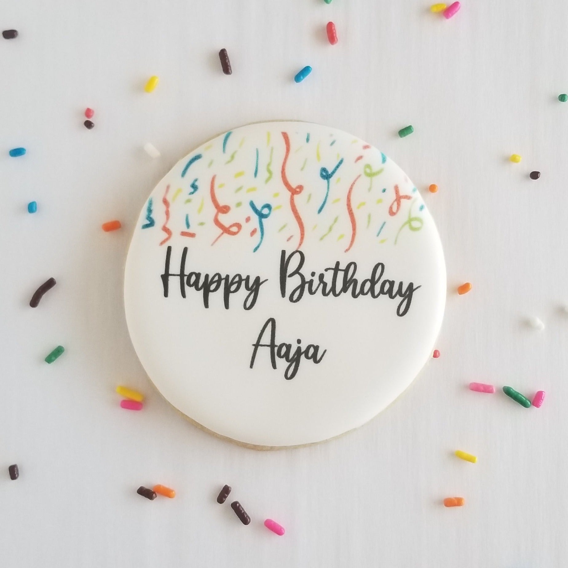 birthday cookies, printed cookies, printed birthday cookies, streamers cookies, edible image cookies, gifts for kids, client gifts, employee gift, sprinkle cookies, personalized cookies, custom printed cookies, logo cookies