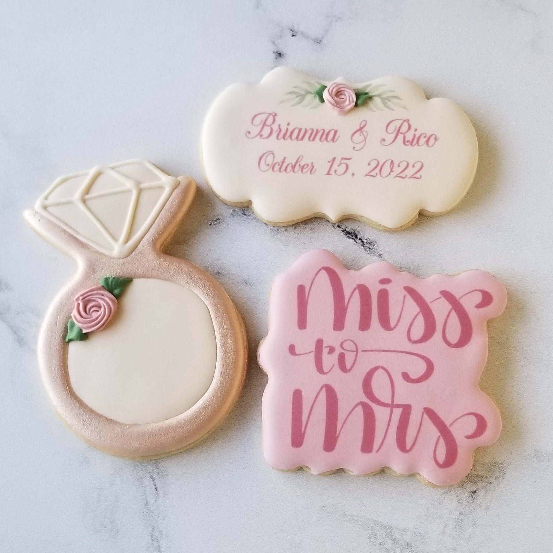 bridal shower cookies, miss to mrs, miss to mrs cookies, wedding cookies, rehearsal dinner cookies, wedding brunch cookies, printed cookies, wedding printed cookies, direct print cookies, wedding ring cookies