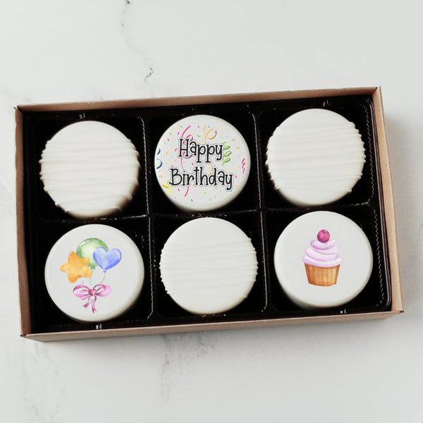 Happy Birthday Oreos, birthday cookies, birthday gift set, printed cookies, edible image oreos, logo oreos, client gift, hostess gift, birthday present, atlanta cookies