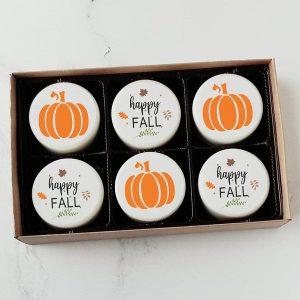 chocolate covered oreos, hostess gift, thanksgiving hostess gift, thanksgiving Oreos, hostess chocolates, printed cookies, atlanta cookies, happy fall cookies, employee gift, client gift