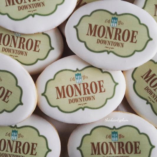 oval logo cookies, direct print cookies, edible image cookies, logo cookie, branded cookie, corporate cookie, direct print cookies, edible image cookies