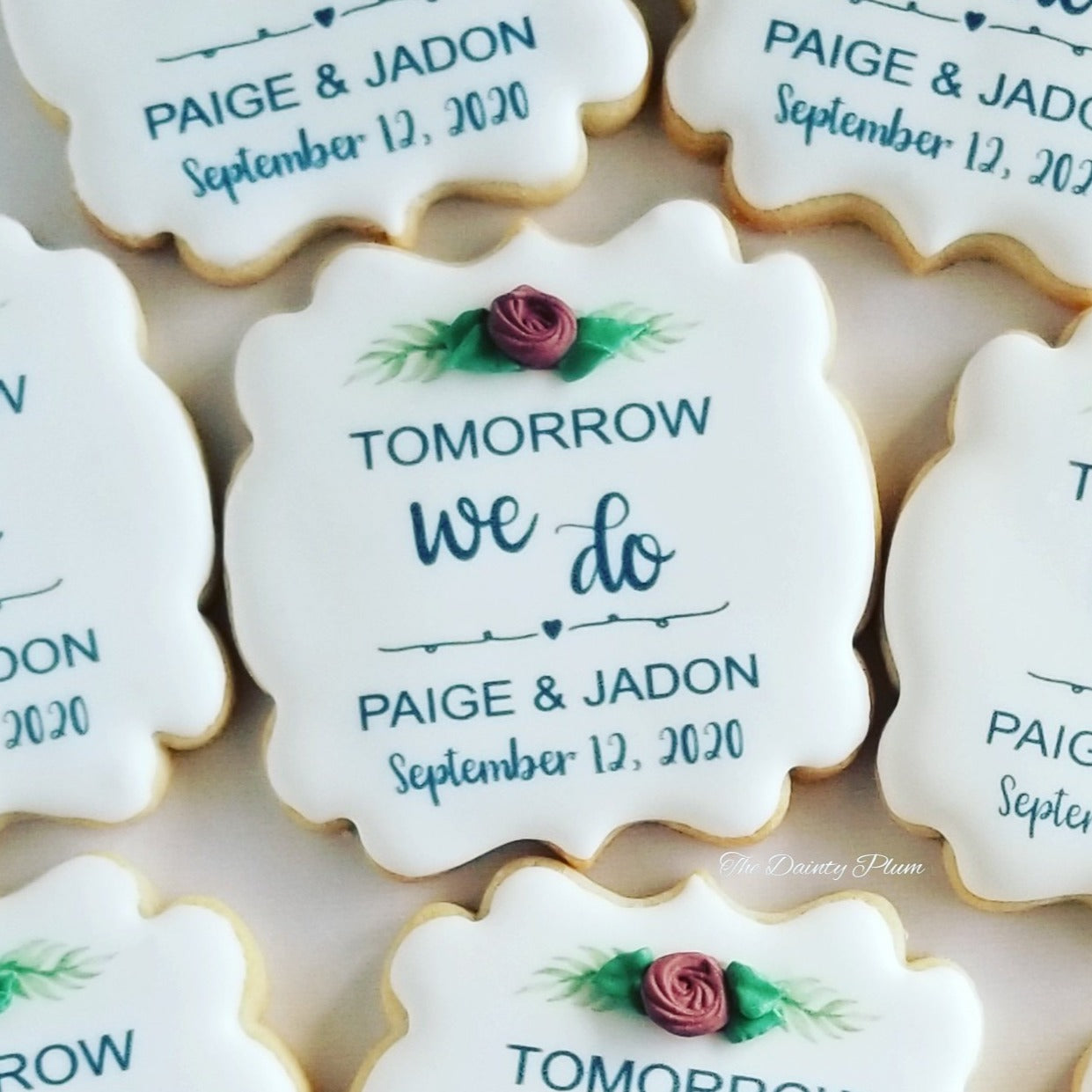 rehearsal dinner cookies, wedding cookies, unique wedding favors, bridal party, wedding brunch cookies