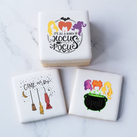 hocus pocus cookies, halloween cookies, Thank you cookies, cookie gift box, gourmet cookies, hostess gift, employee gift, client gift, corporate gifts, subscription box, birthday cookies, atlanta cookies, happy birthday cookies, printed cookies