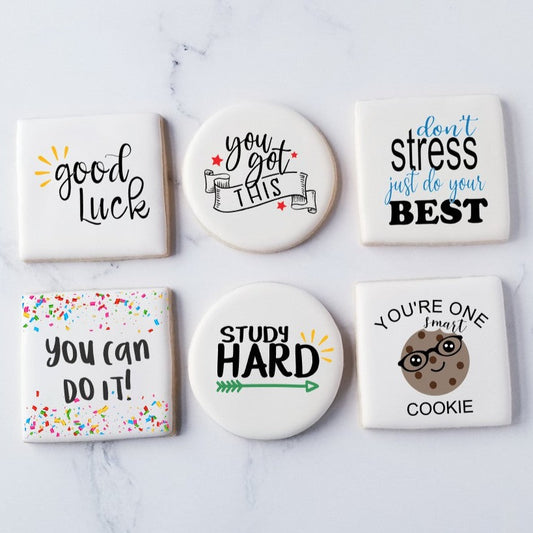 printed cookies, streamers cookies, edible image cookies, gifts for kids, client gifts, employee gift, sprinkle cookies, personalized cookies, custom printed cookies, logo cookies, care package cookies, college care package, student care package, one smart cookie, good luck cookies