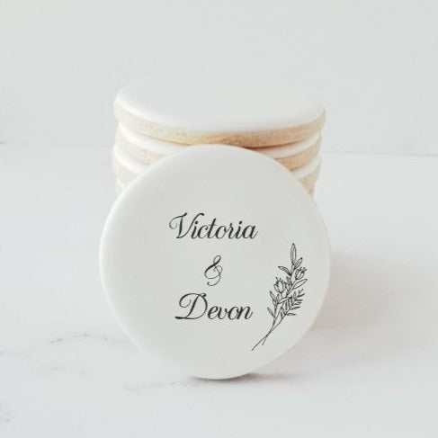 wedding favors, edible place card, unique place card, unique wedding ideas, wedding cookies, monogram cookies, personalized monogram cookies, bride and groom cookies, custom monogram cookies, bridal shower cookies, anniversary cookies, birthday cookies, wedding brunch cookies, rehearsal dinner cookies, black and white cookies, direct print cookies, printed cookies