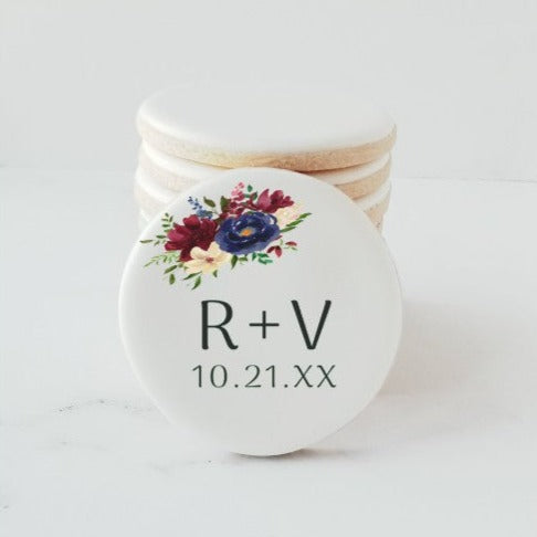 wedding favors, edible place card, unique, direct print cookies, printed cookies place card, unique wedding ideas, wedding cookies, monogram cookies, personalized monogram cookies, bride and groom cookies, custom monogram cookies, bridal shower cookies, anniversary cookies, birthday cookies, wedding brunch cookies, rehearsal dinner cookies, burgundy flower cookies
