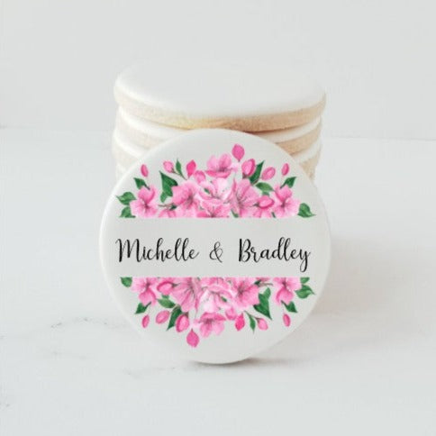 wedding favors, edible place card, unique place card, unique wedding ideas, wedding cookies, monogram cookies, personalized monogram cookies, bride and groom cookies, custom monogram cookies, bridal shower cookies, anniversary cookies, birthday cookies, wedding brunch cookies, rehearsal dinner cookies, cherry blossom cookies, direct print cookies, printed cookies