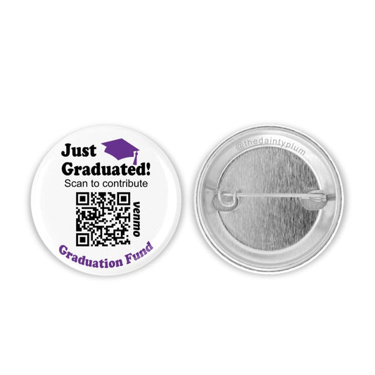 graduation button pin, qr code button pin, 2.25 button pin, graduation qr code, Venmo QR code