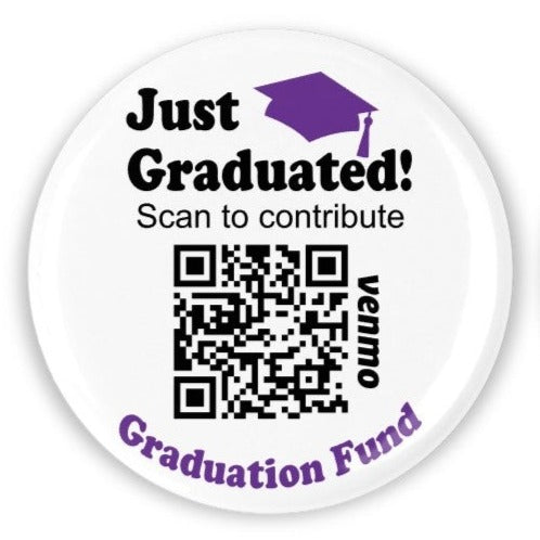 graduation button pin, qr code button pin, 2.25 button pin, graduation qr code, Venmo QR code